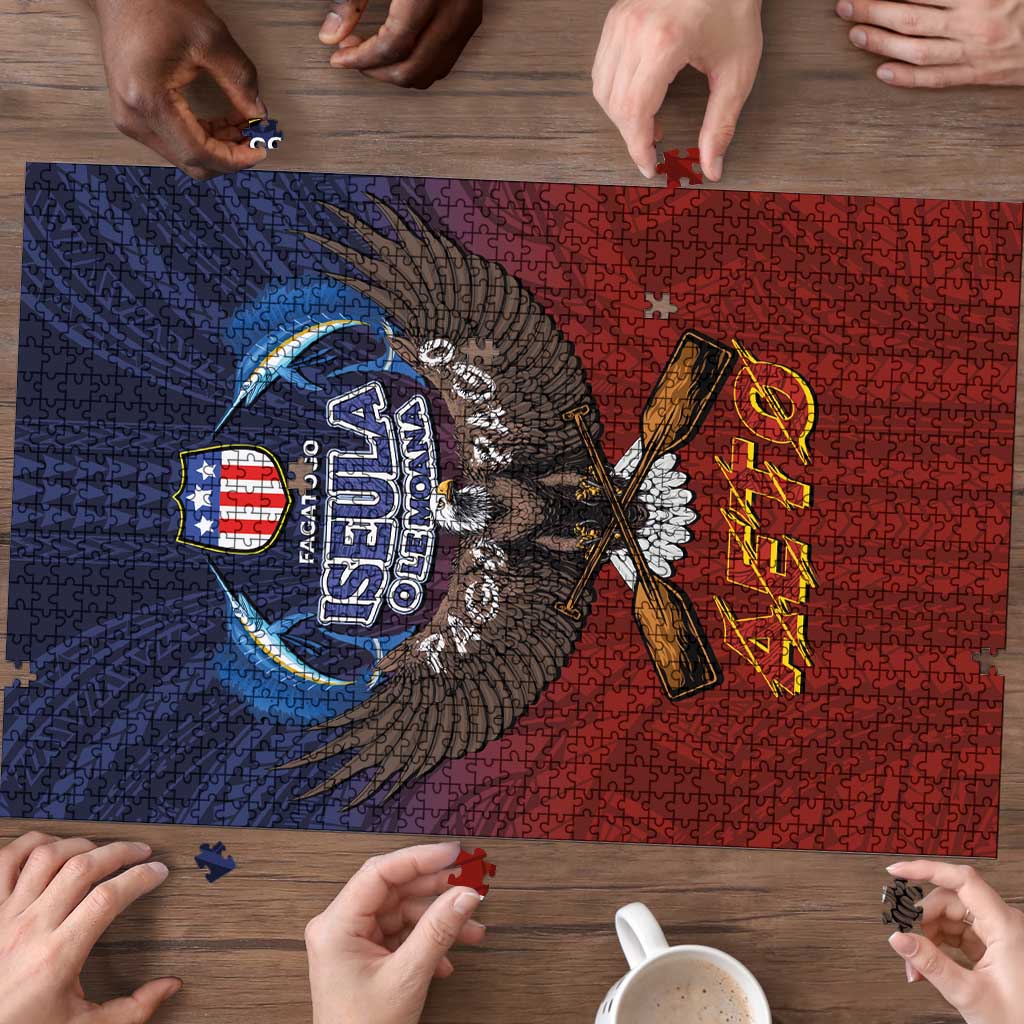American Samoa Fautasi Puzzle Pago Pago Aeto and Iseula o le Moana of Fagatogo Red-Blue LT03 - Polynesian Pride