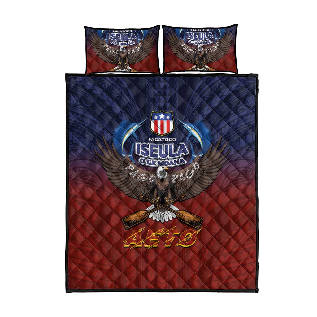 American Samoa Fautasi Quilt Bed Set Pago Pago Aeto and Iseula o le Moana of Fagatogo Red-Blue LT03 - Polynesian Pride