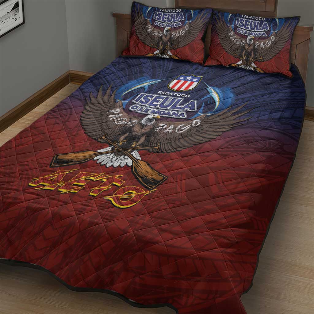 American Samoa Fautasi Quilt Bed Set Pago Pago Aeto and Iseula o le Moana of Fagatogo Red-Blue LT03 - Polynesian Pride