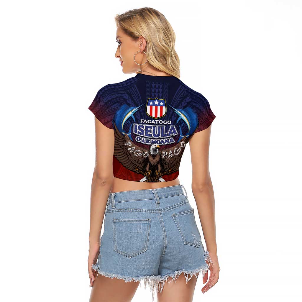 American Samoa Fautasi Raglan Cropped T Shirt Pago Pago Aeto and Iseula o le Moana of Fagatogo Red-Blue LT03 - Polynesian Pride