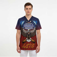 American Samoa Fautasi Scrub Top Pago Pago Aeto and Iseula o le Moana of Fagatogo Red-Blue LT03 - Polynesian Pride
