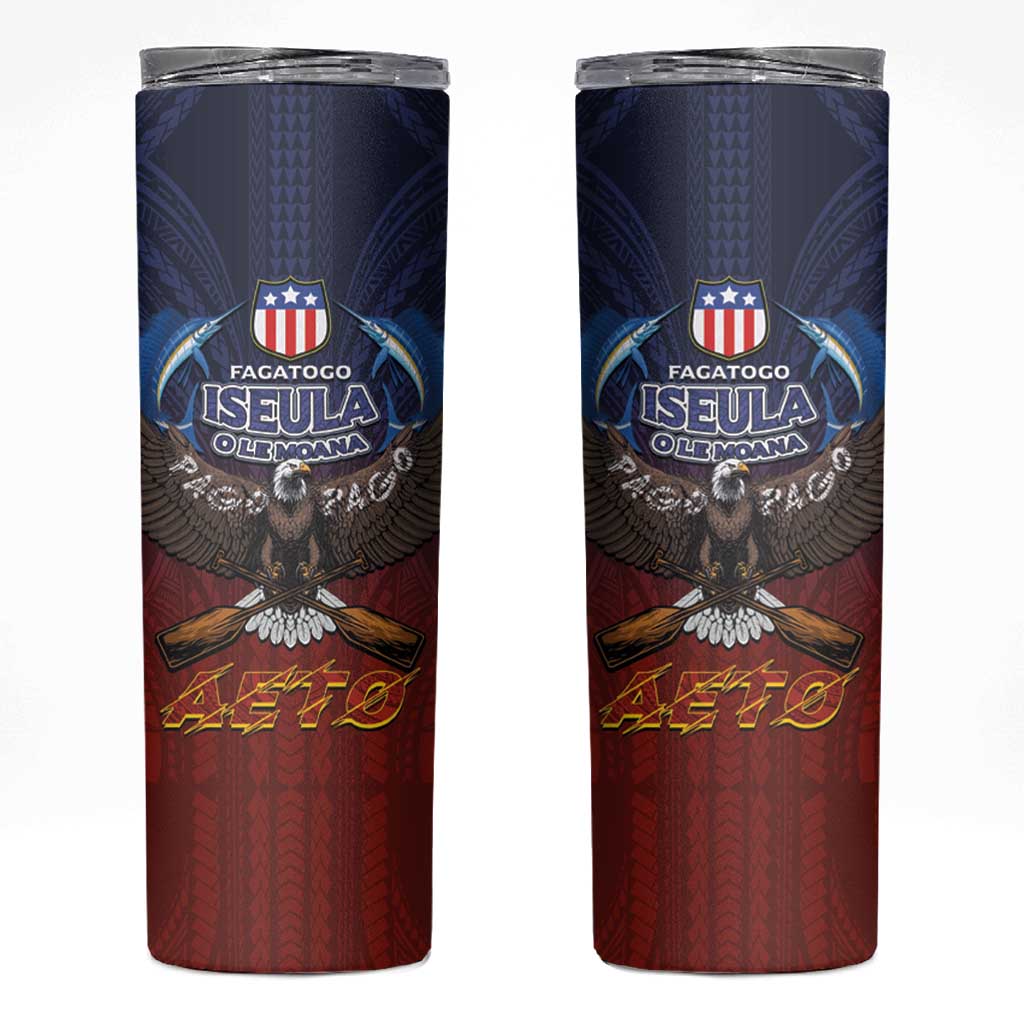 American Samoa Fautasi Skinny Tumbler Pago Pago Aeto and Iseula o le Moana of Fagatogo Red-Blue LT03 Blue - Polynesian Pride