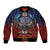 American Samoa Fautasi Sleeve Zip Bomber Jacket Pago Pago Aeto and Iseula o le Moana of Fagatogo Red-Blue - Polynesian Pride