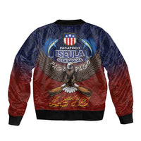 American Samoa Fautasi Sleeve Zip Bomber Jacket Pago Pago Aeto and Iseula o le Moana of Fagatogo Red-Blue LT03 - Polynesian Pride