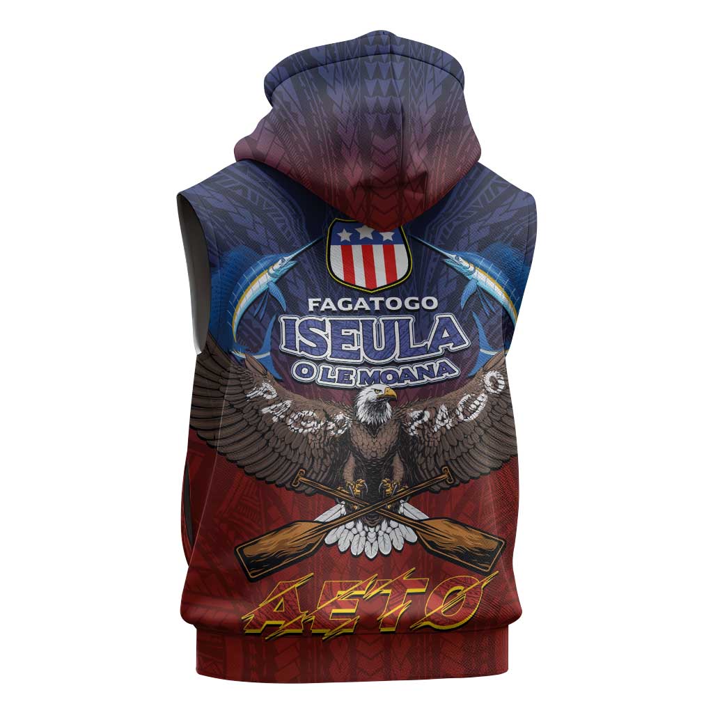 American Samoa Fautasi Sleeveless Hoodie Pago Pago Aeto and Iseula o le Moana of Fagatogo Red-Blue LT03 - Polynesian Pride