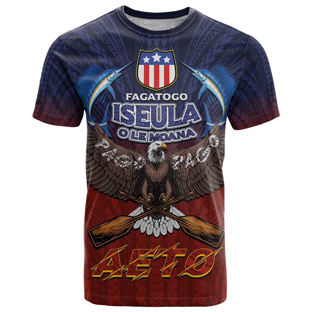 American Samoa Fautasi T Shirt Pago Pago Aeto and Iseula o le Moana of Fagatogo Red-Blue LT03 Blue - Polynesian Pride