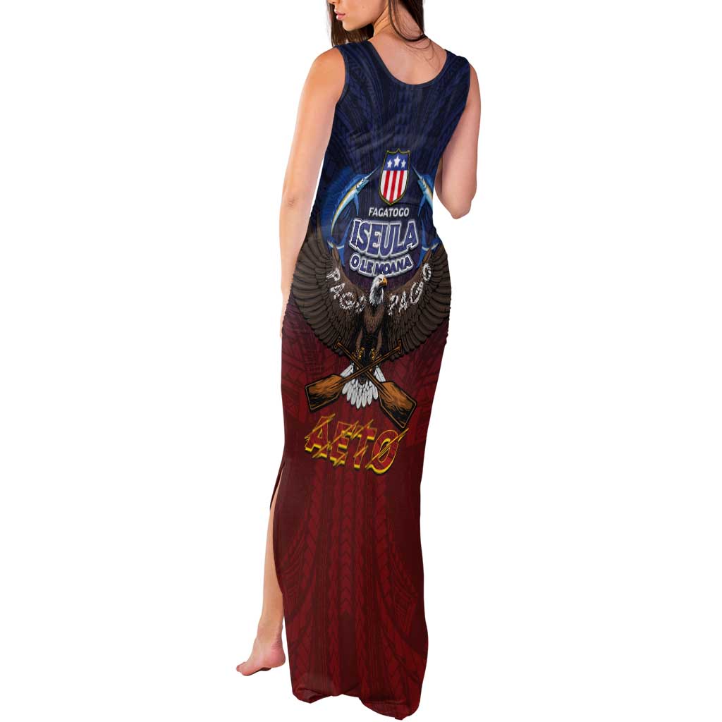 American Samoa Fautasi Tank Maxi Dress Pago Pago Aeto and Iseula o le Moana of Fagatogo Red-Blue LT03 - Polynesian Pride