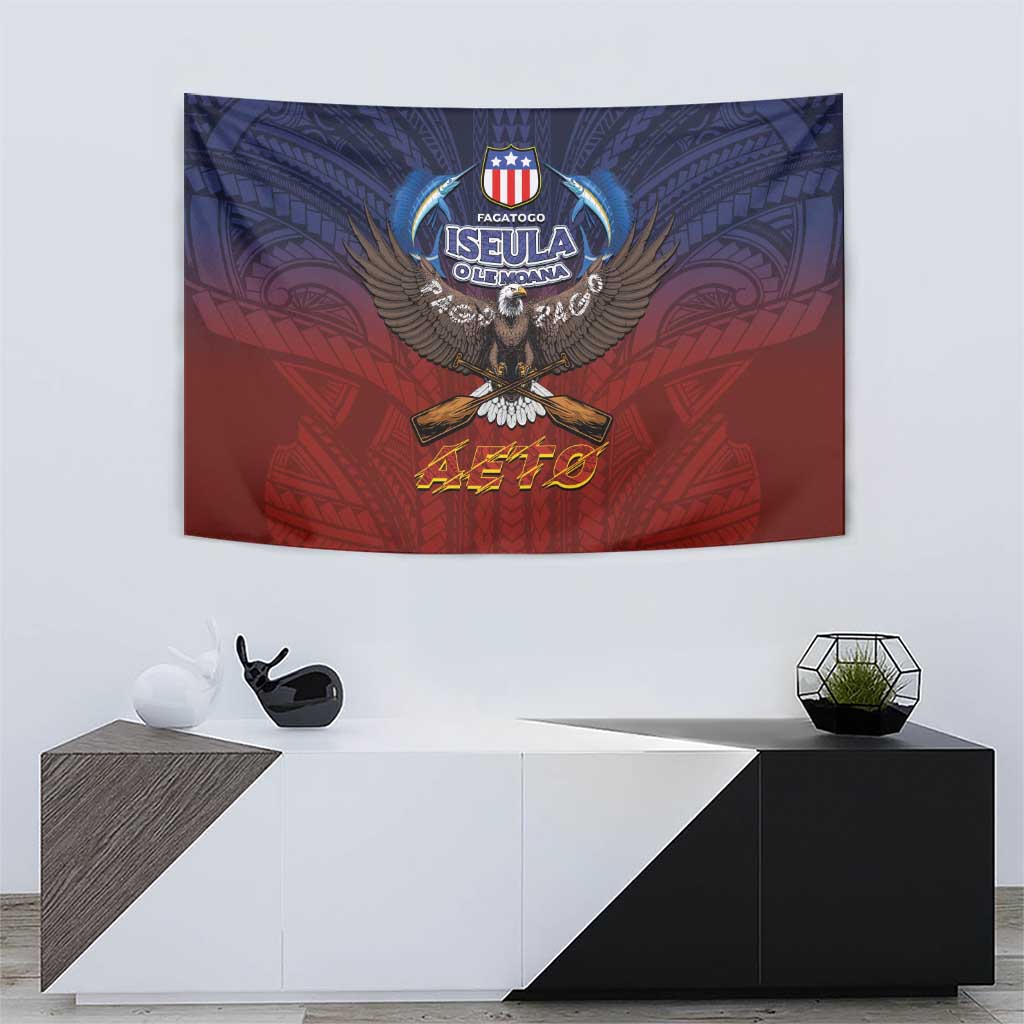 American Samoa Fautasi Tapestry Pago Pago Aeto and Iseula o le Moana of Fagatogo Red-Blue LT03 - Polynesian Pride