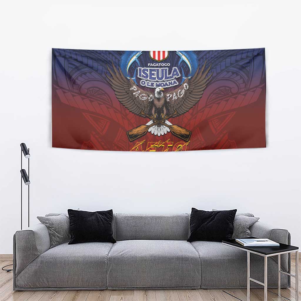 American Samoa Fautasi Tapestry Pago Pago Aeto and Iseula o le Moana of Fagatogo Red-Blue LT03 - Polynesian Pride
