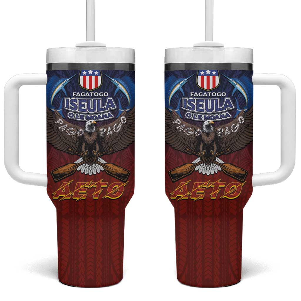 American Samoa Fautasi Tumbler With Handle Pago Pago Aeto and Iseula o le Moana of Fagatogo Red-Blue - Polynesian Pride