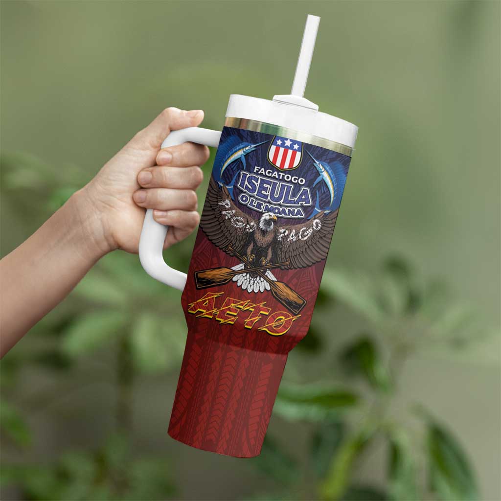 American Samoa Fautasi Tumbler With Handle Pago Pago Aeto and Iseula o le Moana of Fagatogo Red-Blue LT03 - Polynesian Pride