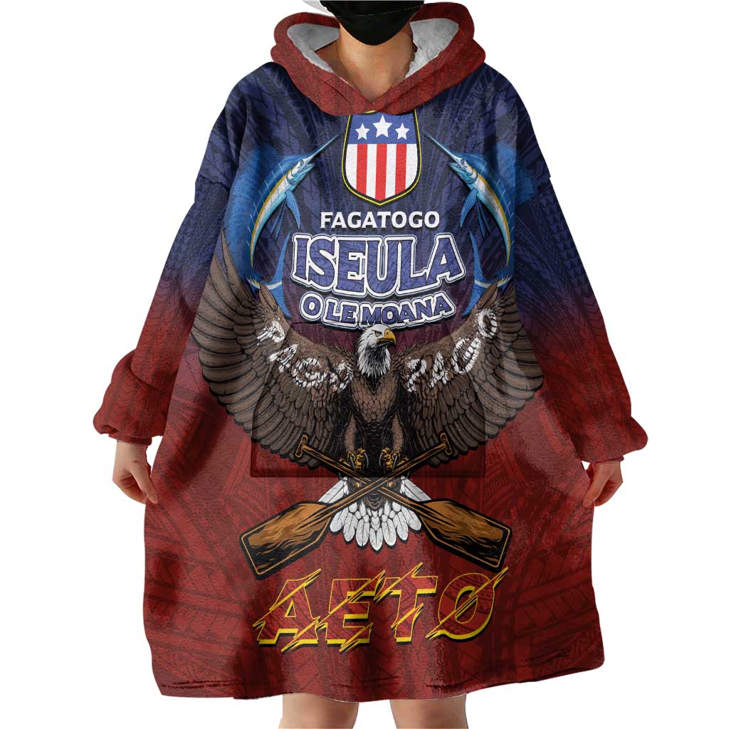 American Samoa Fautasi Wearable Blanket Hoodie Pago Pago Aeto and Iseula o le Moana of Fagatogo Red-Blue LT03 - Polynesian Pride