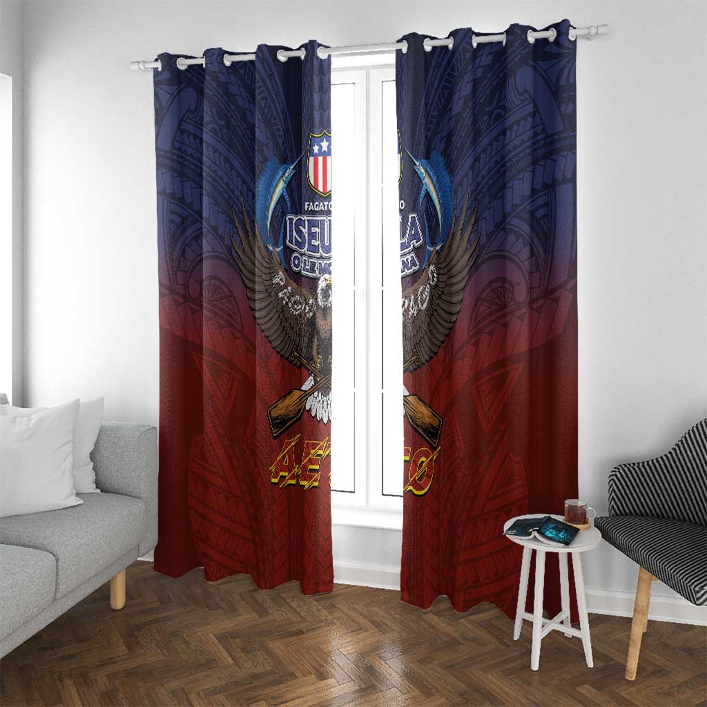 American Samoa Fautasi Window Curtain Pago Pago Aeto and Iseula o le Moana of Fagatogo Red-Blue LT03 With Grommets Blue - Polynesian Pride