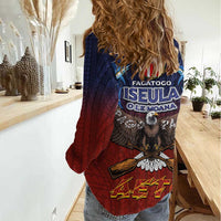 American Samoa Fautasi Women Casual Shirt Pago Pago Aeto and Iseula o le Moana of Fagatogo Red-Blue LT03 - Polynesian Pride