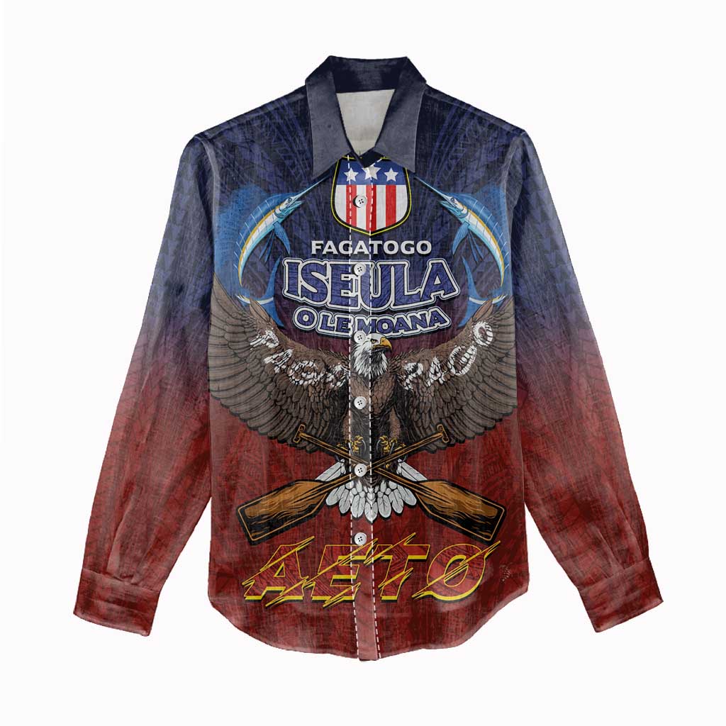American Samoa Fautasi Women Casual Shirt Pago Pago Aeto and Iseula o le Moana of Fagatogo Red-Blue LT03 - Polynesian Pride