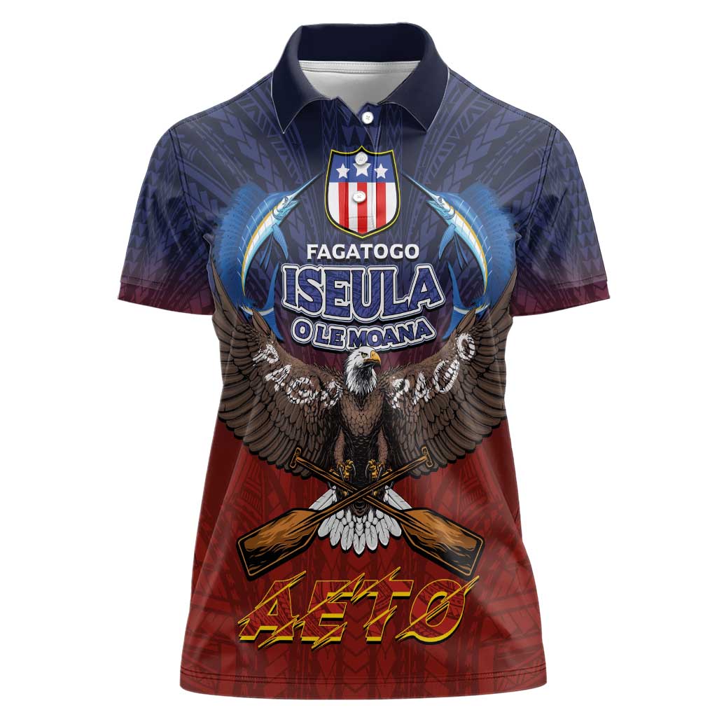 American Samoa Fautasi Women Polo Shirt Pago Pago Aeto and Iseula o le Moana of Fagatogo Red-Blue LT03 Female Blue - Polynesian Pride