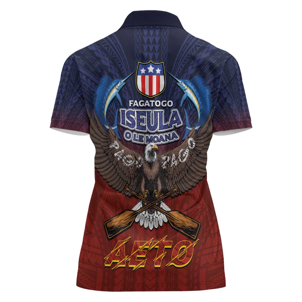 American Samoa Fautasi Women Polo Shirt Pago Pago Aeto and Iseula o le Moana of Fagatogo Red-Blue LT03 - Polynesian Pride