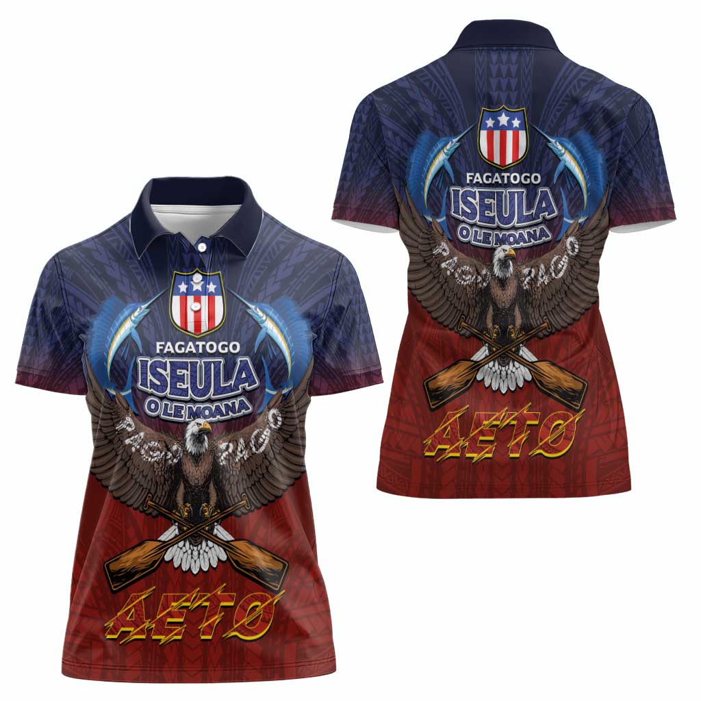 American Samoa Fautasi Women Polo Shirt Pago Pago Aeto and Iseula o le Moana of Fagatogo Red-Blue LT03 - Polynesian Pride