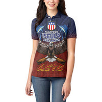 American Samoa Fautasi Women Polo Shirt Pago Pago Aeto and Iseula o le Moana of Fagatogo Red-Blue LT03 - Polynesian Pride