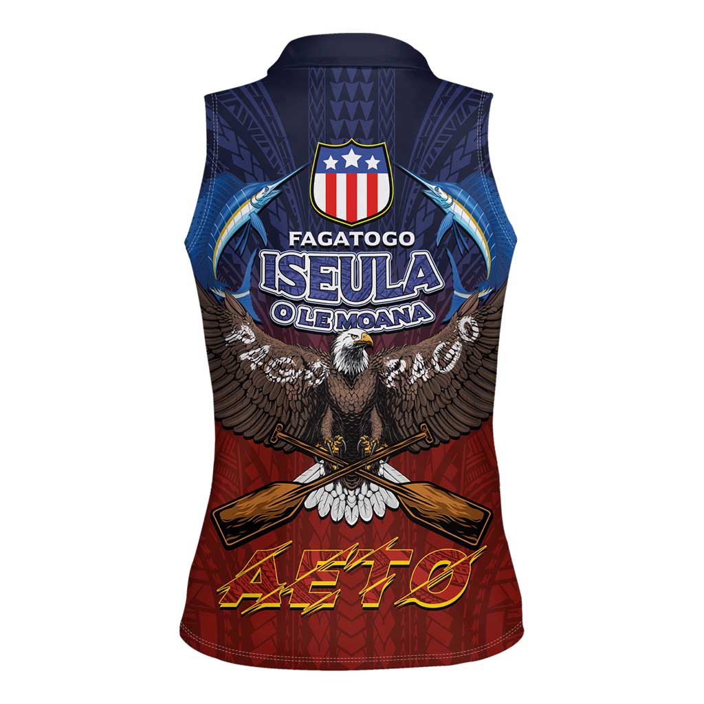American Samoa Fautasi Women Sleeveless Polo Shirt Pago Pago Aeto and Iseula o le Moana of Fagatogo Red-Blue LT03 - Polynesian Pride