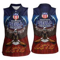 American Samoa Fautasi Women Sleeveless Polo Shirt Pago Pago Aeto and Iseula o le Moana of Fagatogo Red-Blue LT03 - Polynesian Pride