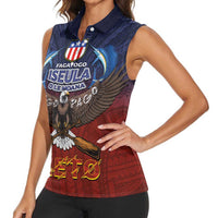 American Samoa Fautasi Women Sleeveless Polo Shirt Pago Pago Aeto and Iseula o le Moana of Fagatogo Red-Blue LT03 - Polynesian Pride