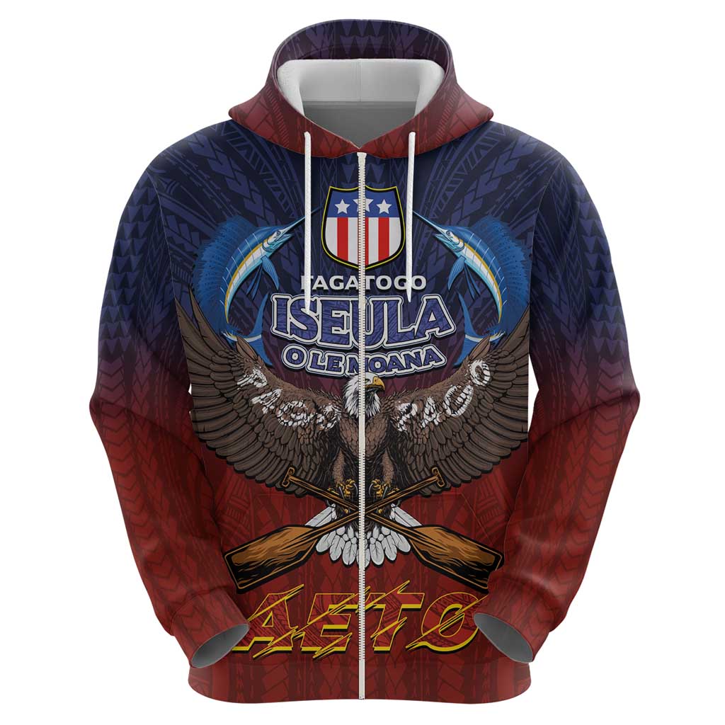 American Samoa Fautasi Zip Hoodie Pago Pago Aeto and Iseula o le Moana of Fagatogo Red-Blue LT03 - Polynesian Pride