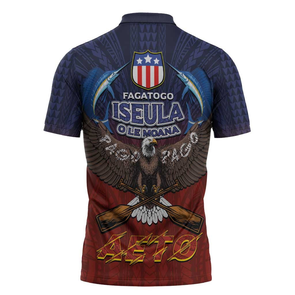 American Samoa Fautasi Zipper Polo Shirt Pago Pago Aeto and Iseula o le Moana of Fagatogo Red-Blue LT03 - Polynesian Pride