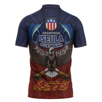 American Samoa Fautasi Zipper Polo Shirt Pago Pago Aeto and Iseula o le Moana of Fagatogo Red-Blue LT03 - Polynesian Pride
