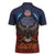 American Samoa Fautasi Zipper Polo Shirt Pago Pago Aeto and Iseula o le Moana of Fagatogo Red-Blue - Polynesian Pride