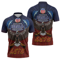 American Samoa Fautasi Zipper Polo Shirt Pago Pago Aeto and Iseula o le Moana of Fagatogo Red-Blue LT03 - Polynesian Pride
