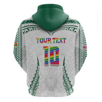 Custom Hawaii Rainbow Warriors Zip Hoodie Polynesian Motif White Color