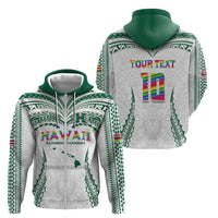 Custom Hawaii Rainbow Warriors Zip Hoodie Polynesian Motif White Color