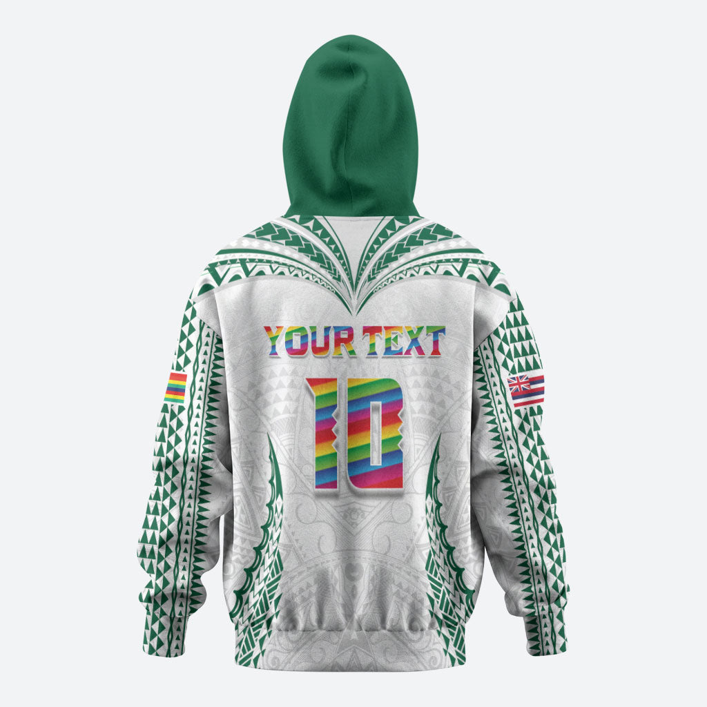 Custom Hawaii Rainbow Warriors Zip Hoodie Polynesian Motif White Color