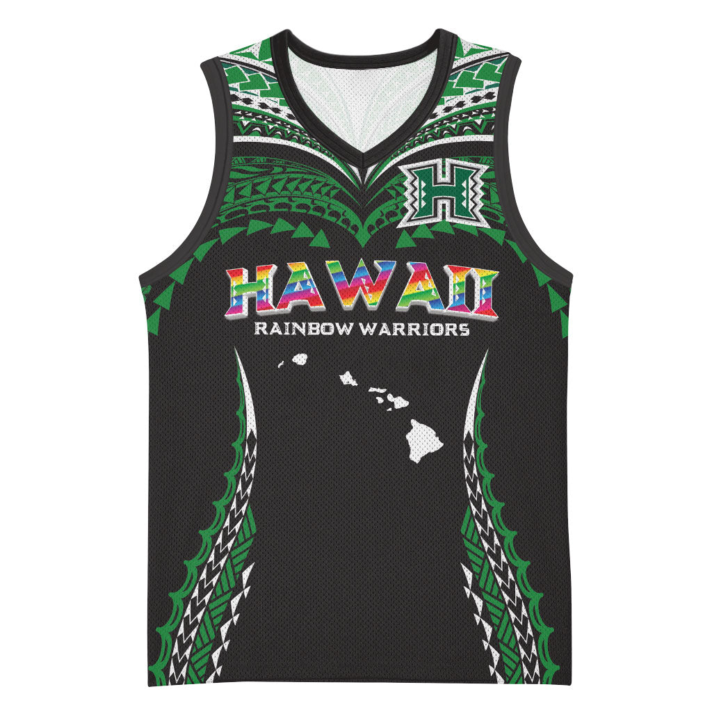 Custom Hawaii Rainbow Warriors Basketball Jersey Polynesian Motif Black Color LT03 Unisex Black - Polynesian Pride