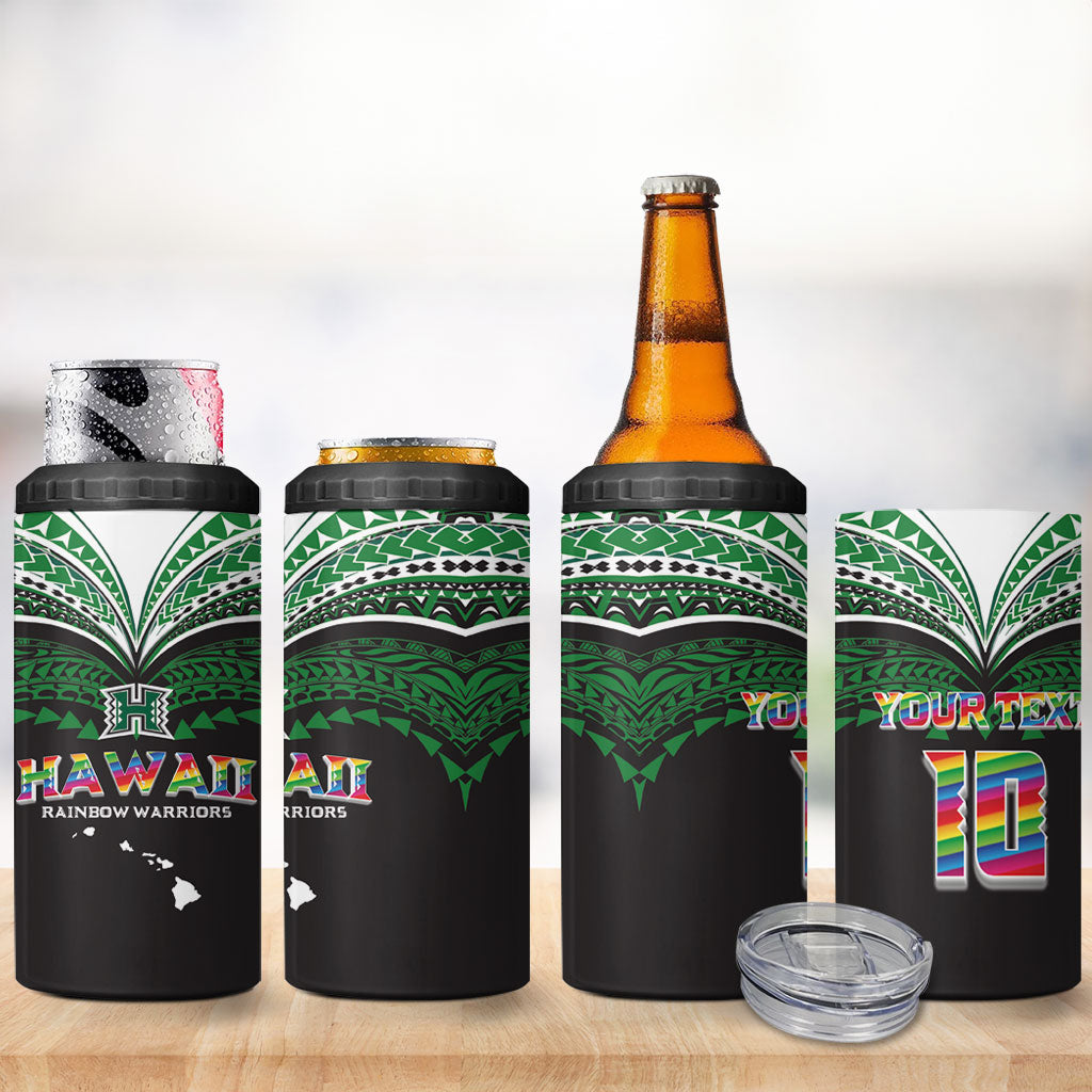 Custom Hawaii Rainbow Warriors 4 in 1 Can Cooler Tumbler Polynesian Motif Black Color LT03 - Polynesian Pride