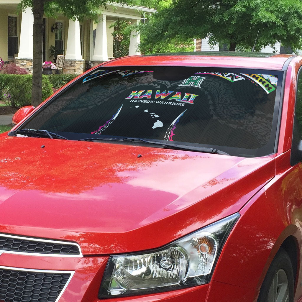 Hawaii Rainbow Warriors Auto Sun Shade Polynesian Motif Special Edition Rainbow Gradient LT03 - Polynesian Pride