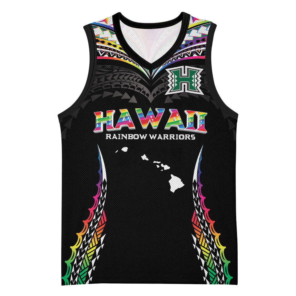 Custom Hawaii Rainbow Warriors Basketball Jersey Polynesian Motif Special Edition Rainbow Gradient LT03 Unisex Black - Polynesian Pride