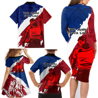 Samoa Rugby Family Matching Long Sleeve Bodycon Dress and Hawaiian Shirt Siva Tau Dance Polynesian Tattoo Brush Style LT03 - Polynesian Pride