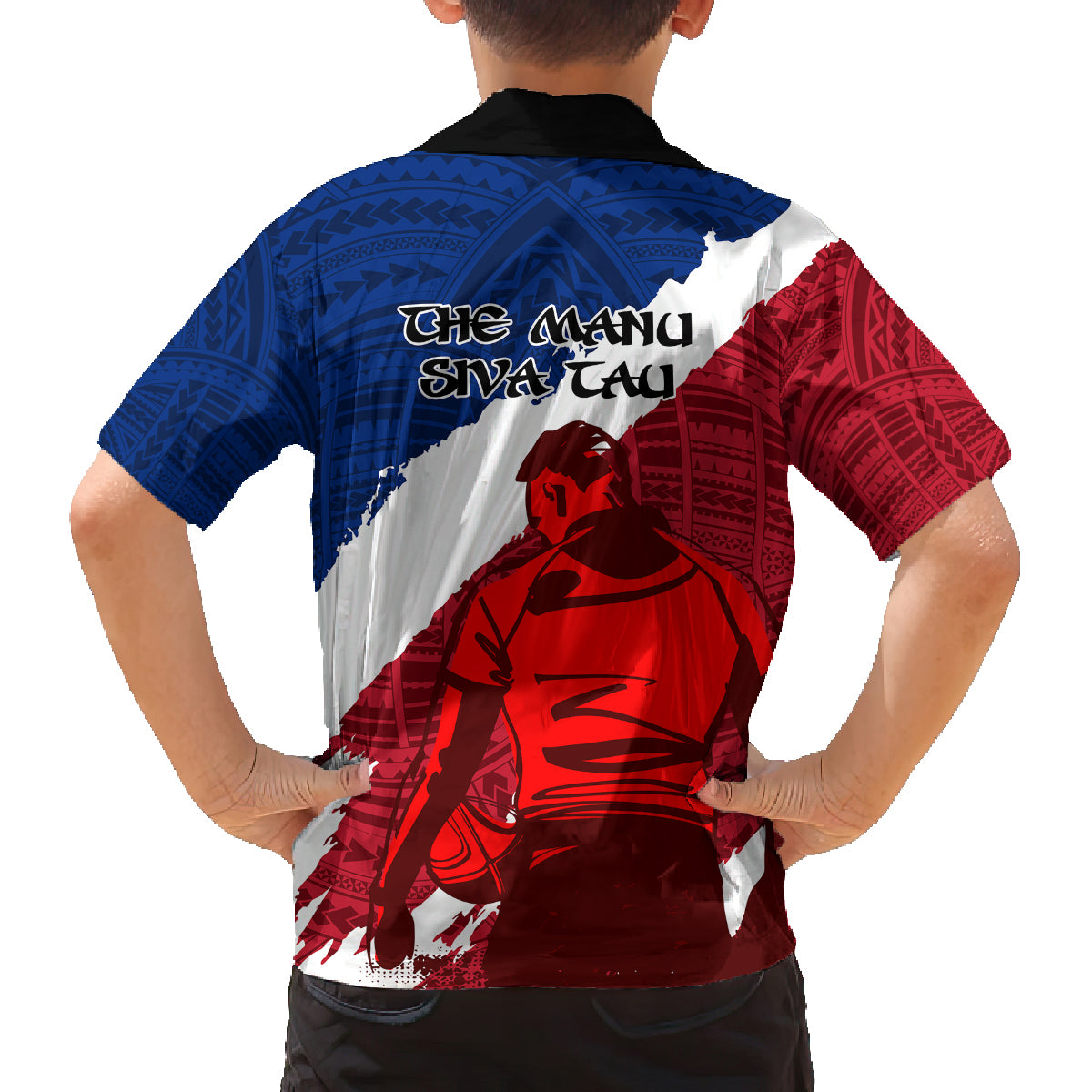 Samoa Rugby Family Matching Off Shoulder Long Sleeve Dress and Hawaiian Shirt Siva Tau Dance Polynesian Tattoo Brush Style LT03 - Polynesian Pride