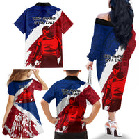 Samoa Rugby Family Matching Off Shoulder Long Sleeve Dress and Hawaiian Shirt Siva Tau Dance Polynesian Tattoo Brush Style LT03 - Polynesian Pride