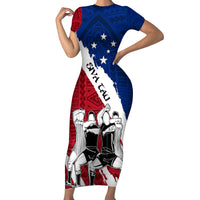 Samoa Rugby Family Matching Short Sleeve Bodycon Dress and Hawaiian Shirt Siva Tau Dance Polynesian Tattoo Brush Style LT03 Mom's Dress Red - Polynesian Pride