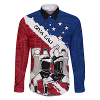 Samoa Rugby Family Matching Summer Maxi Dress and Hawaiian Shirt Siva Tau Dance Polynesian Tattoo Brush Style LT03 Dad's Shirt - Long Sleeve Red - Polynesian Pride