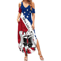 Samoa Rugby Family Matching Summer Maxi Dress and Hawaiian Shirt Siva Tau Dance Polynesian Tattoo Brush Style LT03 Mom's Dress Red - Polynesian Pride