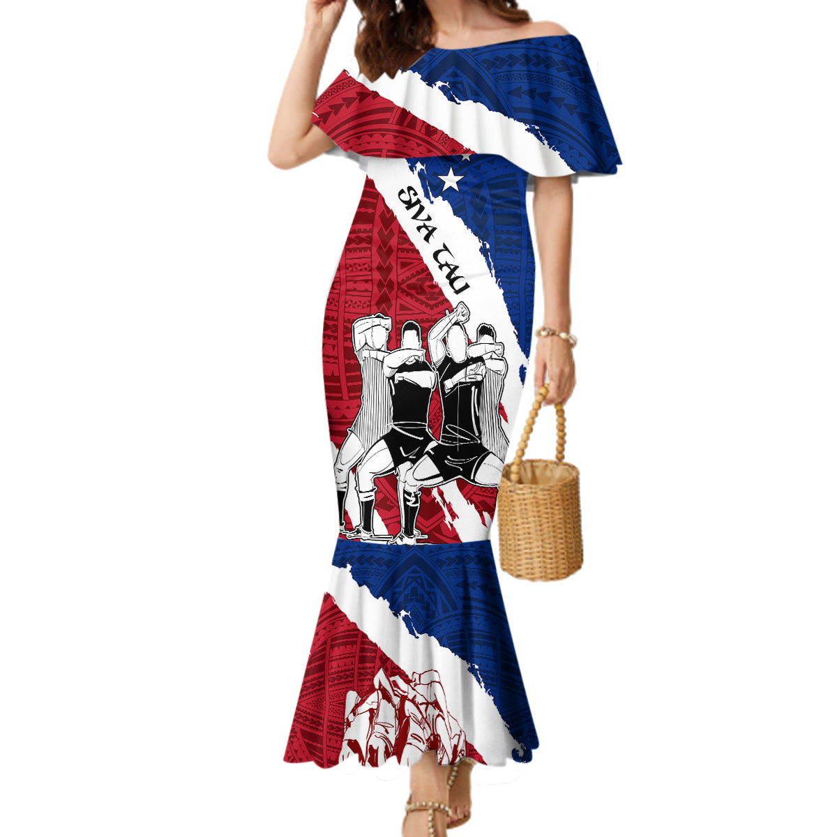 Custom Samoa Rugby Family Matching Mermaid Dress and Hawaiian Shirt Siva Tau Dance Polynesian Tattoo Brush Style LT03 Mom's Dress Red - Polynesian Pride