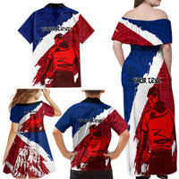 Custom Samoa Rugby Family Matching Off Shoulder Maxi Dress and Hawaiian Shirt Siva Tau Dance Polynesian Tattoo Brush Style LT03 - Polynesian Pride