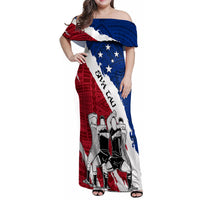 Custom Samoa Rugby Family Matching Off Shoulder Maxi Dress and Hawaiian Shirt Siva Tau Dance Polynesian Tattoo Brush Style LT03 Mom's Dress Red - Polynesian Pride