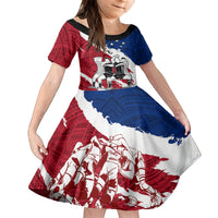 Custom Samoa Rugby Family Matching Off Shoulder Short Dress and Hawaiian Shirt Siva Tau Dance Polynesian Tattoo Brush Style LT03 Daughter's Dress Red - Polynesian Pride