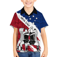 Custom Samoa Rugby Family Matching Puletasi Dress and Hawaiian Shirt Siva Tau Dance Polynesian Tattoo Brush Style LT03 Son's Shirt Red - Polynesian Pride