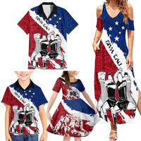 Custom Samoa Rugby Family Matching Summer Maxi Dress and Hawaiian Shirt Siva Tau Dance Polynesian Tattoo Brush Style LT03 - Polynesian Pride
